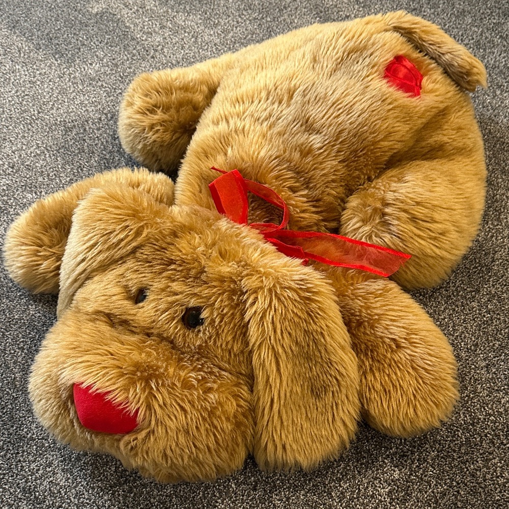 Plush Brown Dog w/ Red Nose Bow & Hearts 30”